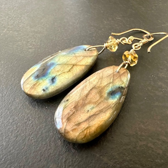 Labradorite Statement Earrings, 24k Gold Vermeil, Handmade by Prairie Ice - Picture 7 of 12